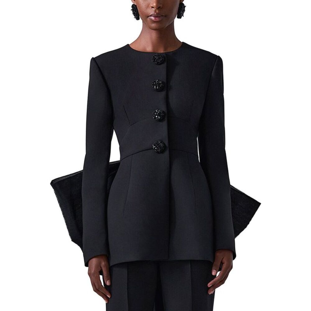 Carolina Herrera Womens Wool-Blend Collarless Jacket, Black